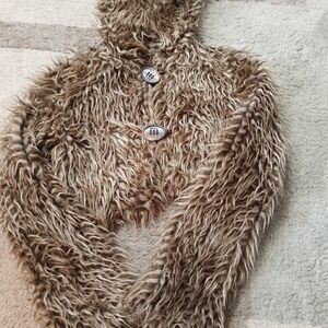XS Miss Sixty Crop  Faux Fur Brown Jacket with Toggle Buttons Genuine